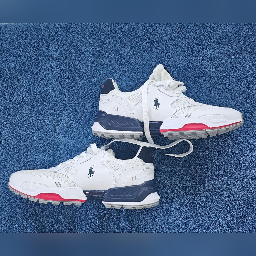 Polo by Ralph Lauren White and Navy Sneakers with Red Accents
